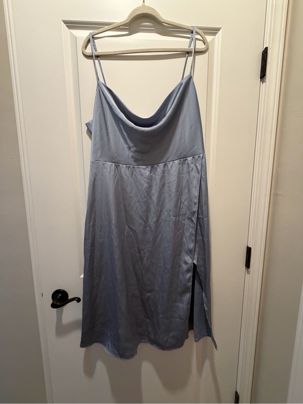 Azazie Light Blue Satin Cowl Neck Slip Dress